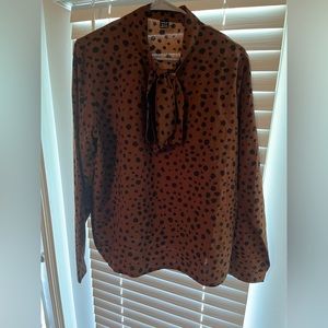 Brown neck tie blouse